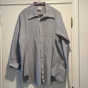 Planet by Lauren G Black White Smock Striped Button Down Asymmetrical Shirt